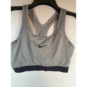 Nike Dri-FIT Womens Racerback Sports Bra Gray Heather Black Swoosh Size Large